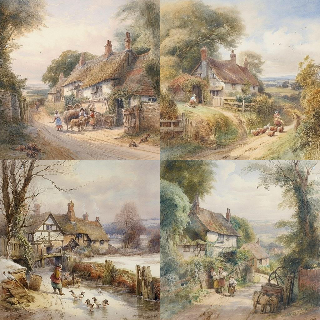 Myles Birket Foster style, Midjourney V5, render 1 of 4