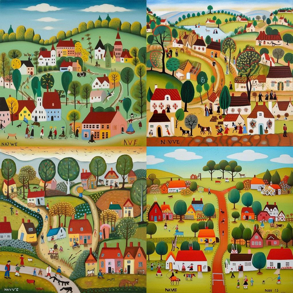 Naive art style, Midjourney V5, render 1 of 4