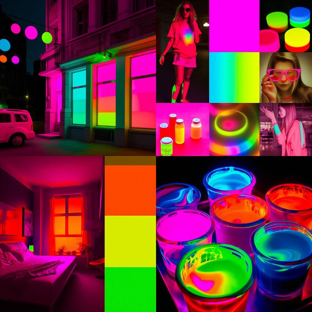 Neon colors style, Midjourney V5, render 1 of 4