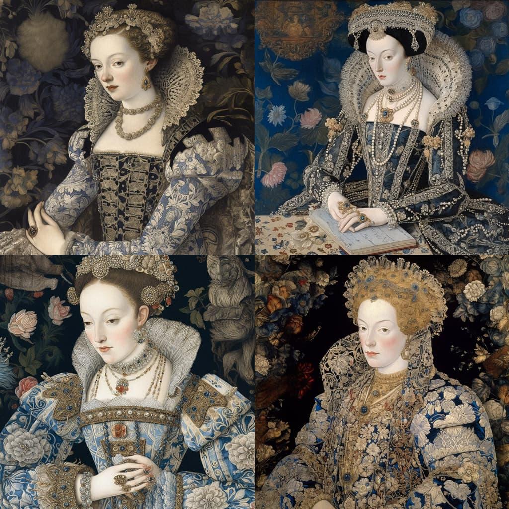 Nicholas Hilliard style, Midjourney V5, render 1 of 4