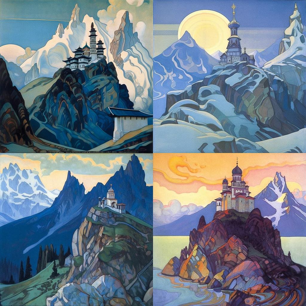 Nicholas Roerich style, Midjourney V5, render 1 of 4