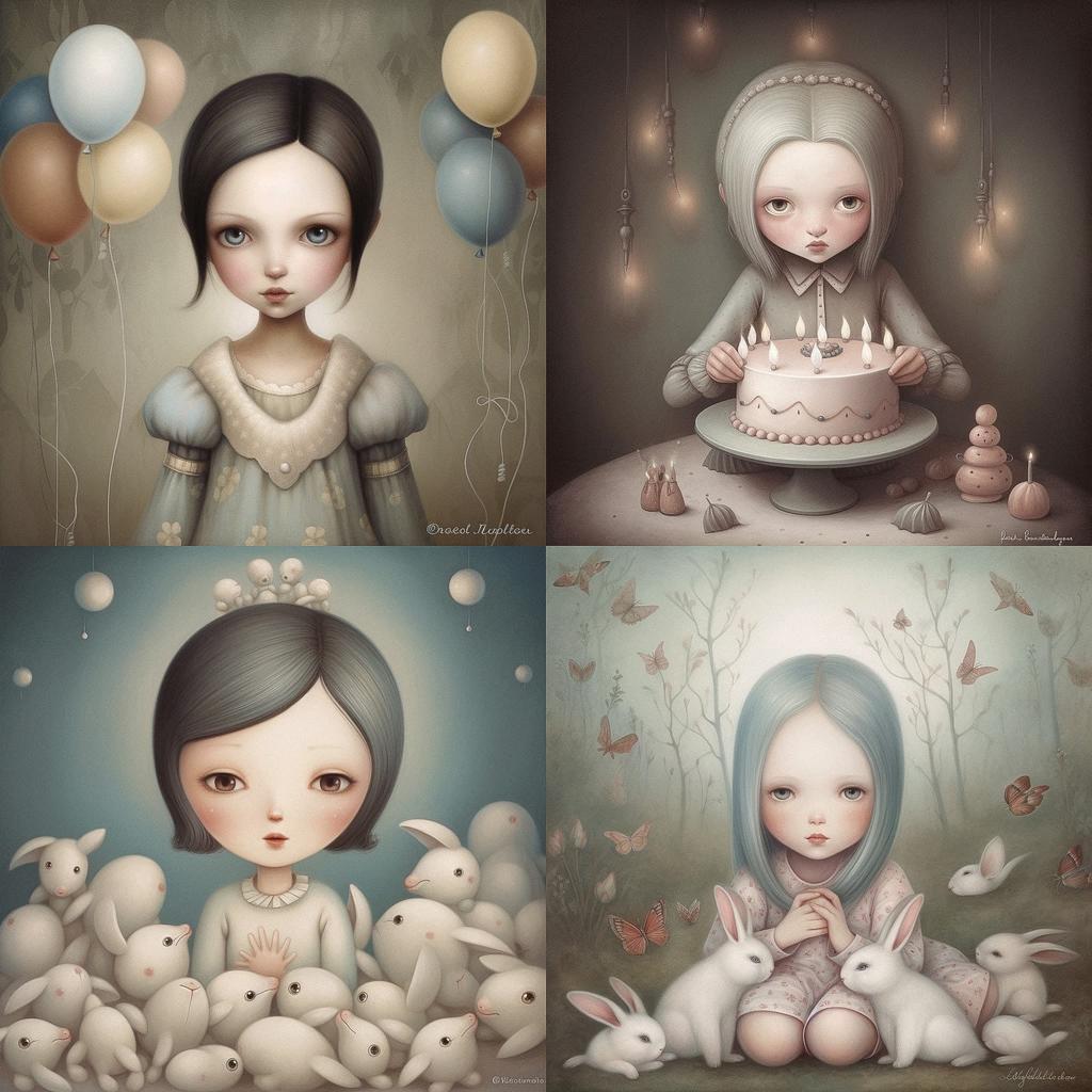 Nicoletta Ceccoli style, Midjourney V5, render 1 of 4