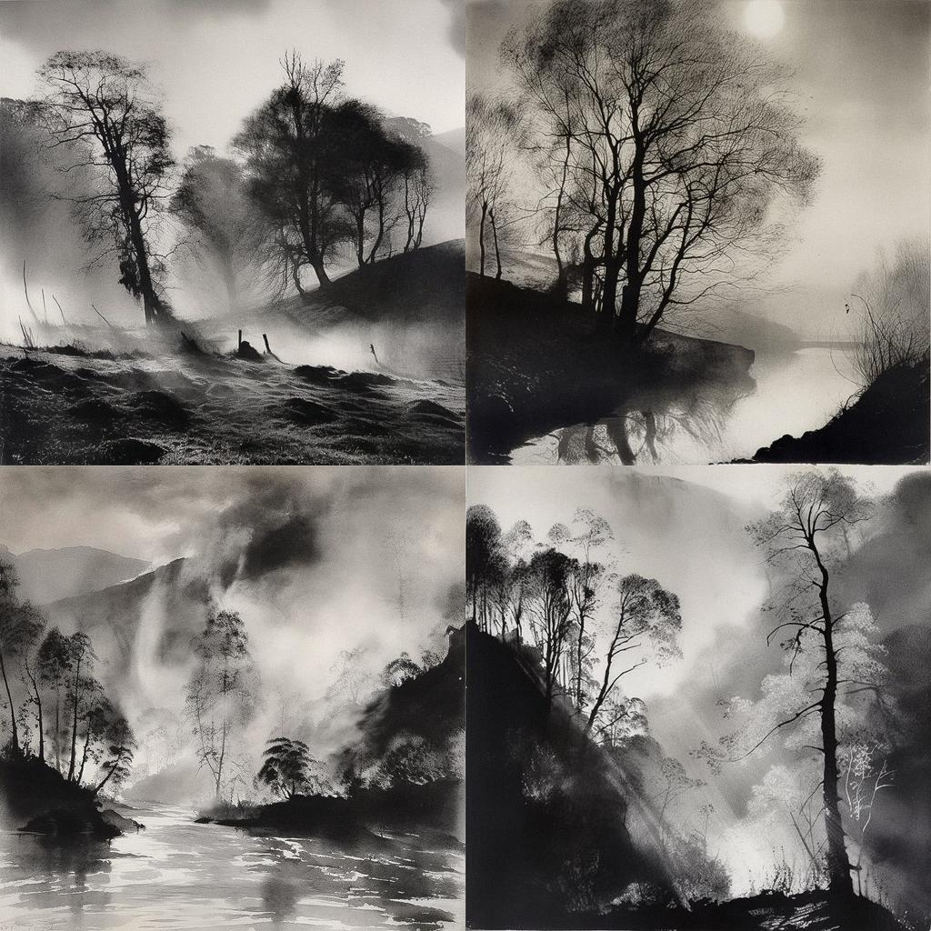 Norman Ackroyd style, Midjourney V5, render 1 of 4