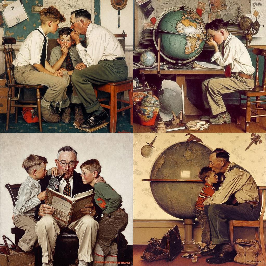 Norman Rockwell style, Midjourney V5, render 1 of 4