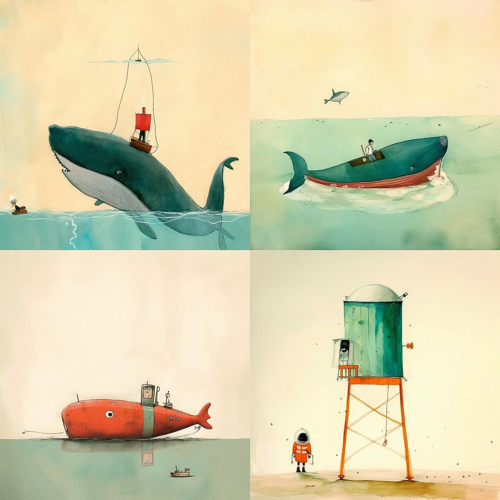 Oliver Jeffers style, Midjourney V5, render 1 of 4