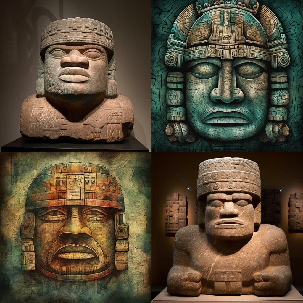 Olmec art style, Midjourney V5, render 1 of 4