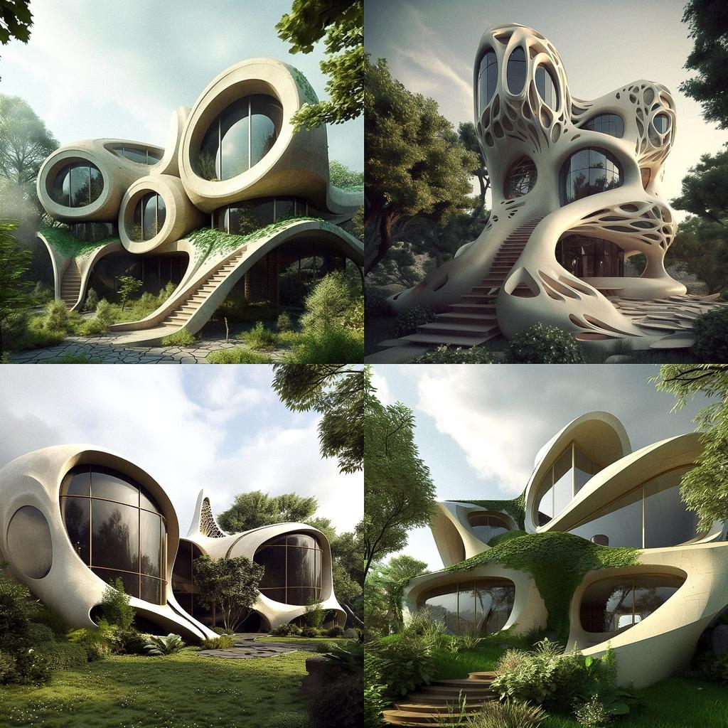 Organic architecture style, Midjourney V5, render 1 of 4