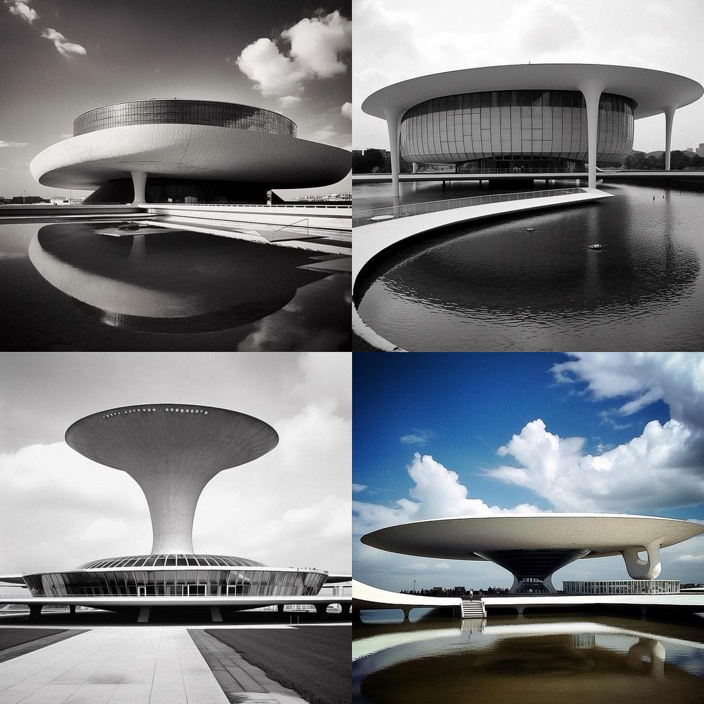 Oscar Niemeyer style, Midjourney V5, render 1 of 4