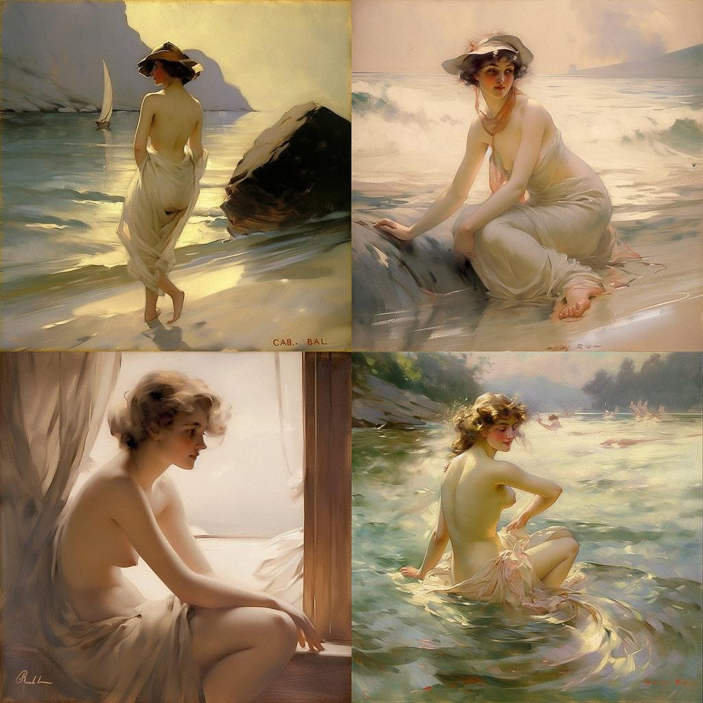 Paul Chabas style, Midjourney V5, render 1 of 4