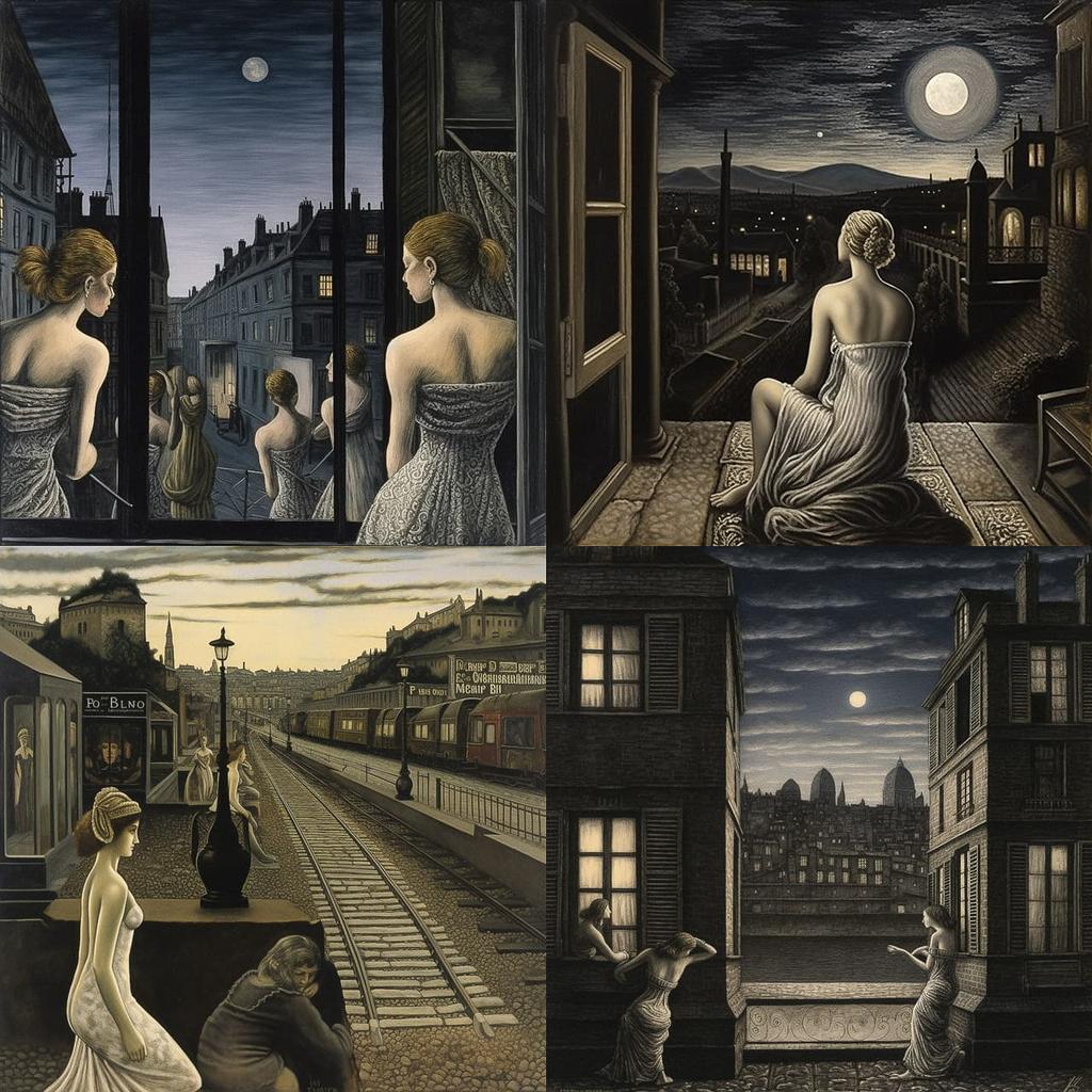 Paul Delvaux style, Midjourney V5, render 1 of 4