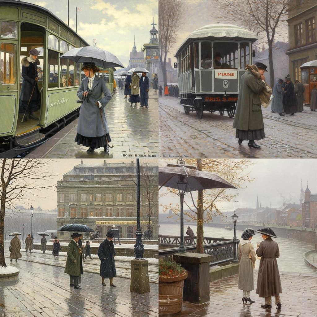 Paul Gustav Fischer style, Midjourney V5, render 1 of 4