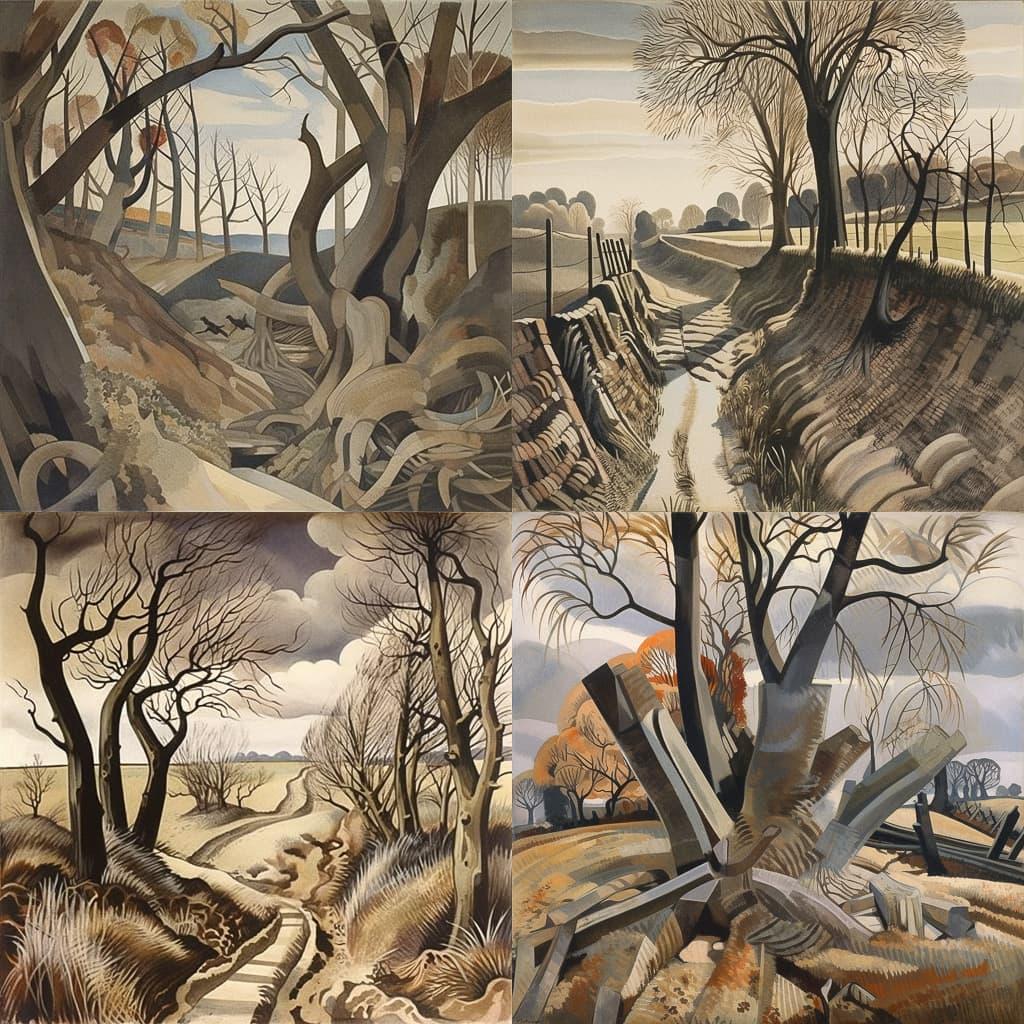 Paul Nash style, Midjourney V5, render 1 of 4