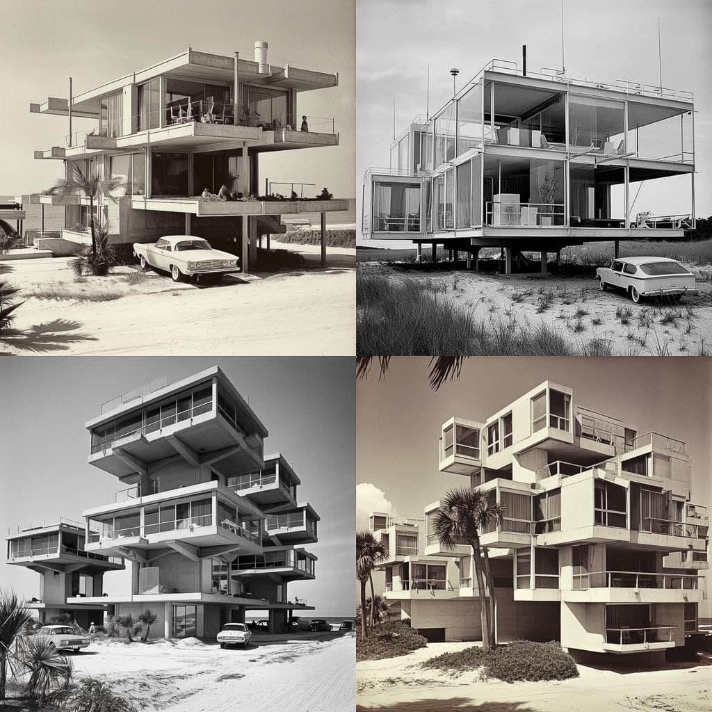 Paul Rudolph style, Midjourney V5, render 1 of 4