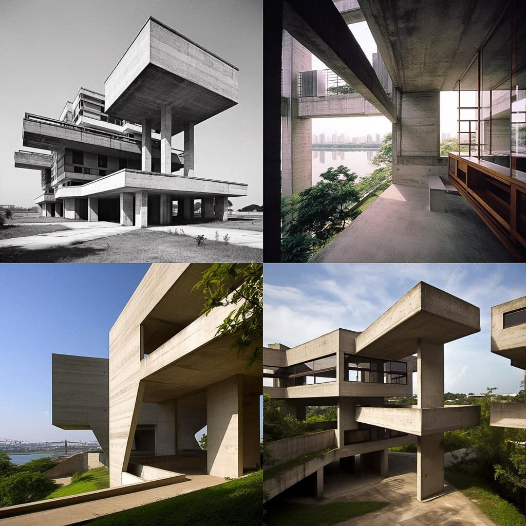 Paulo Mendes da Rocha style, Midjourney V5, render 1 of 4