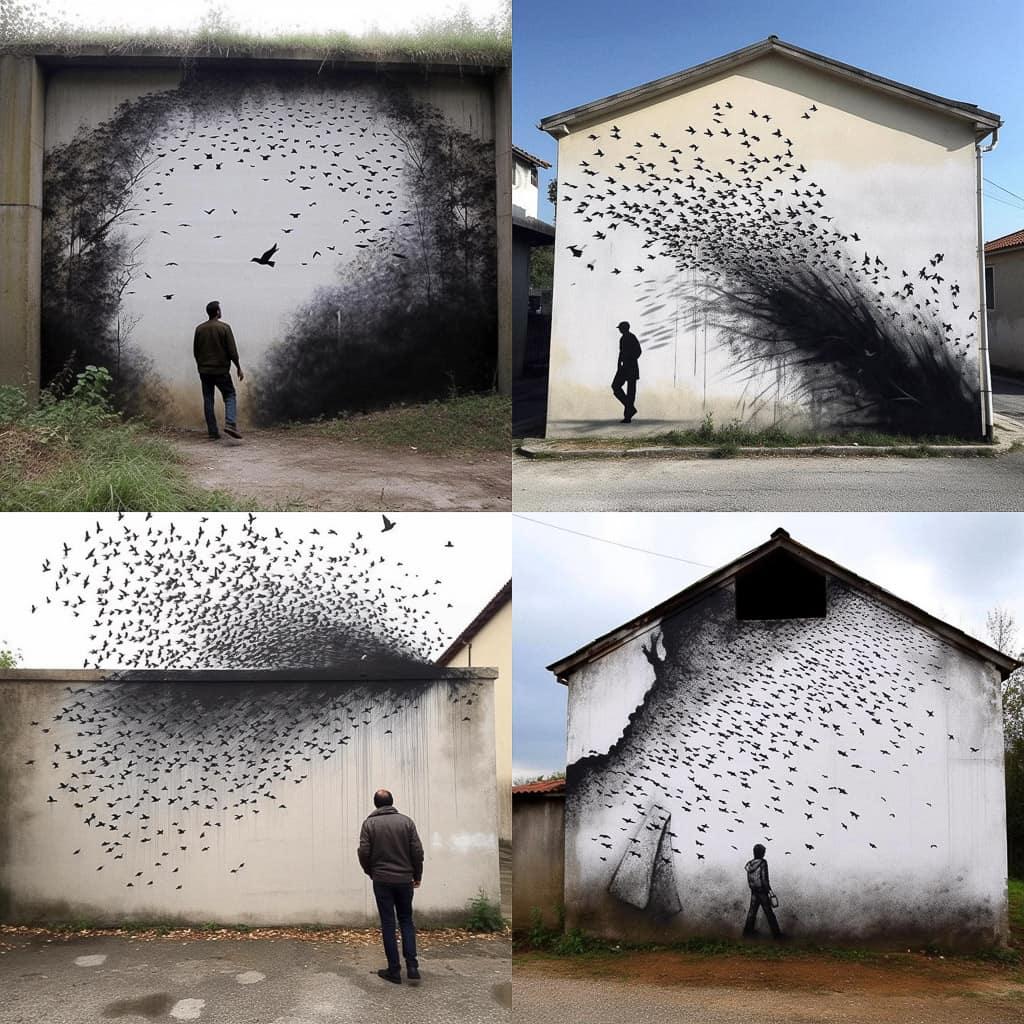 Pejac style, Midjourney V5, render 1 of 4