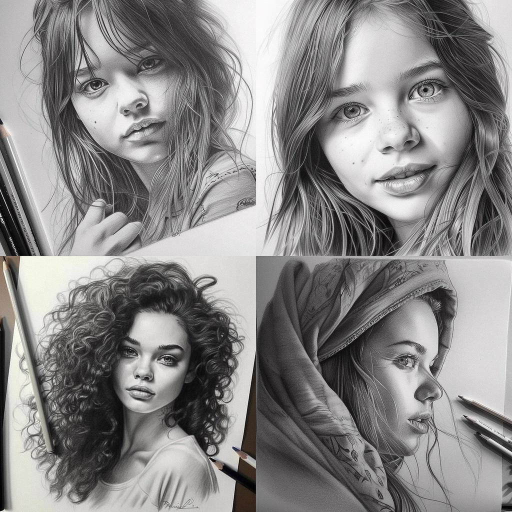 Pencil drawing style, Midjourney V5, render 1 of 4