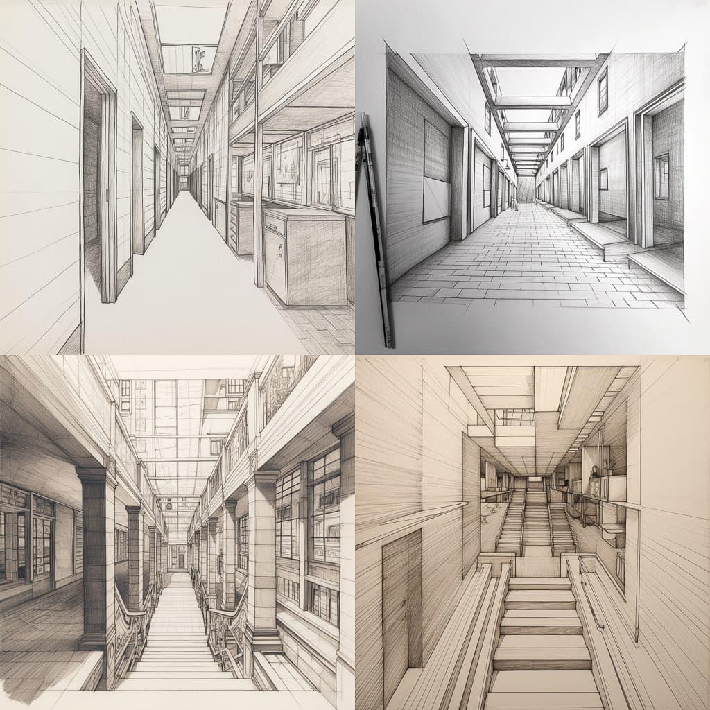 Perspective drawing style, Midjourney V5, render 1 of 4