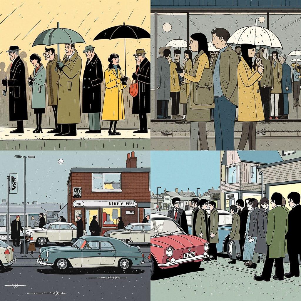 Pete McKee style, Midjourney V5, render 1 of 4