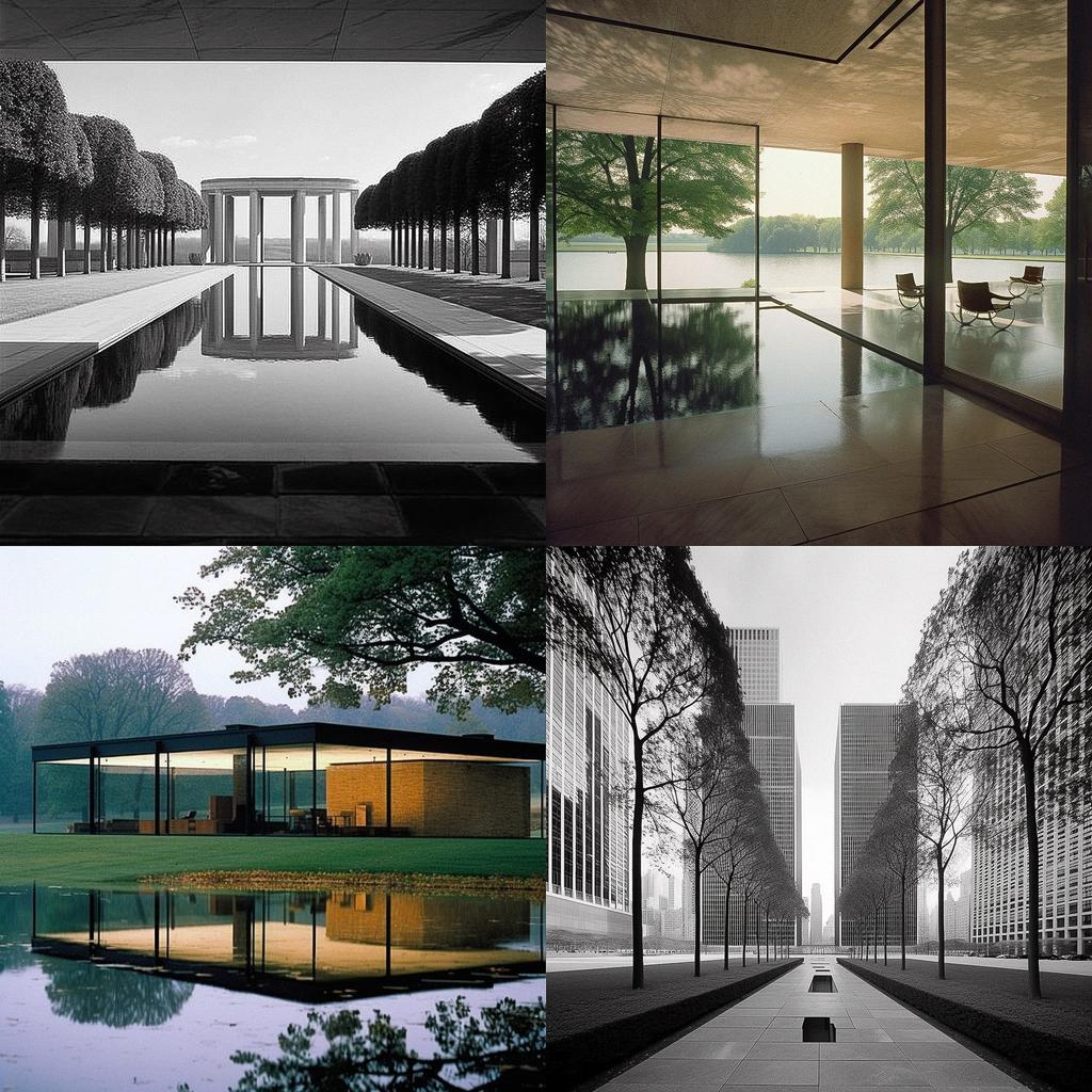 Philip Johnson style, Midjourney V5, render 1 of 4