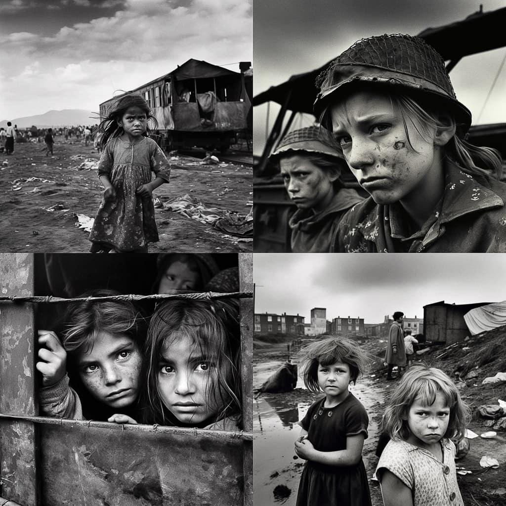 Philip Jones Griffiths style, Midjourney V5, render 1 of 4