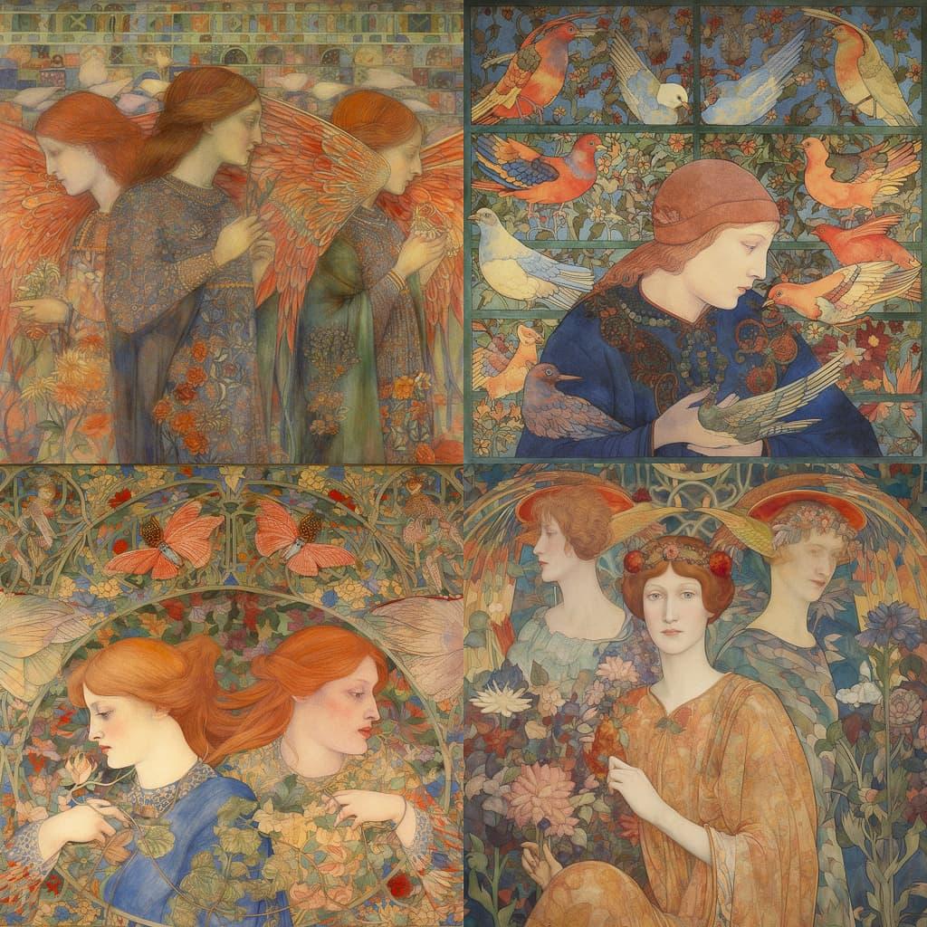 Phoebe Anna Traquair style, Midjourney V5, render 1 of 4
