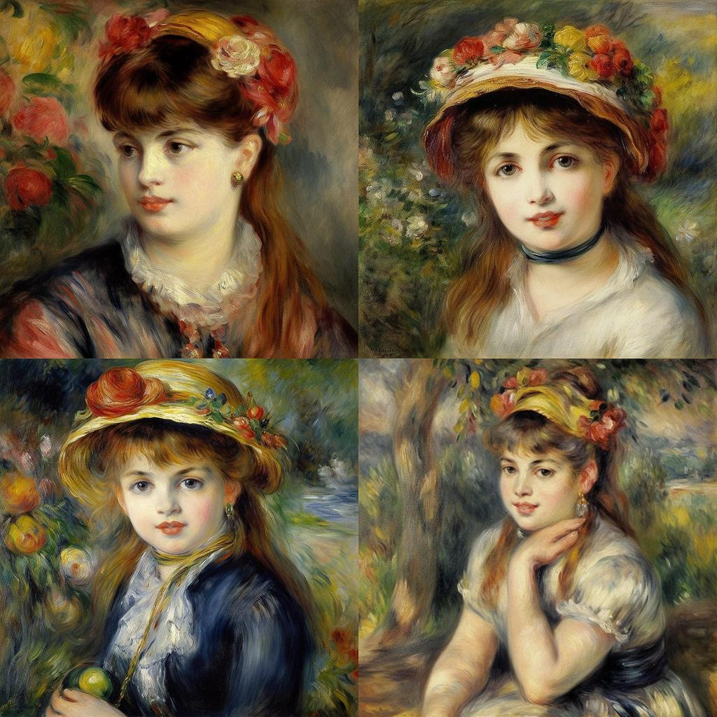 Pierre-Auguste Renoir style, Midjourney V5, render 1 of 4