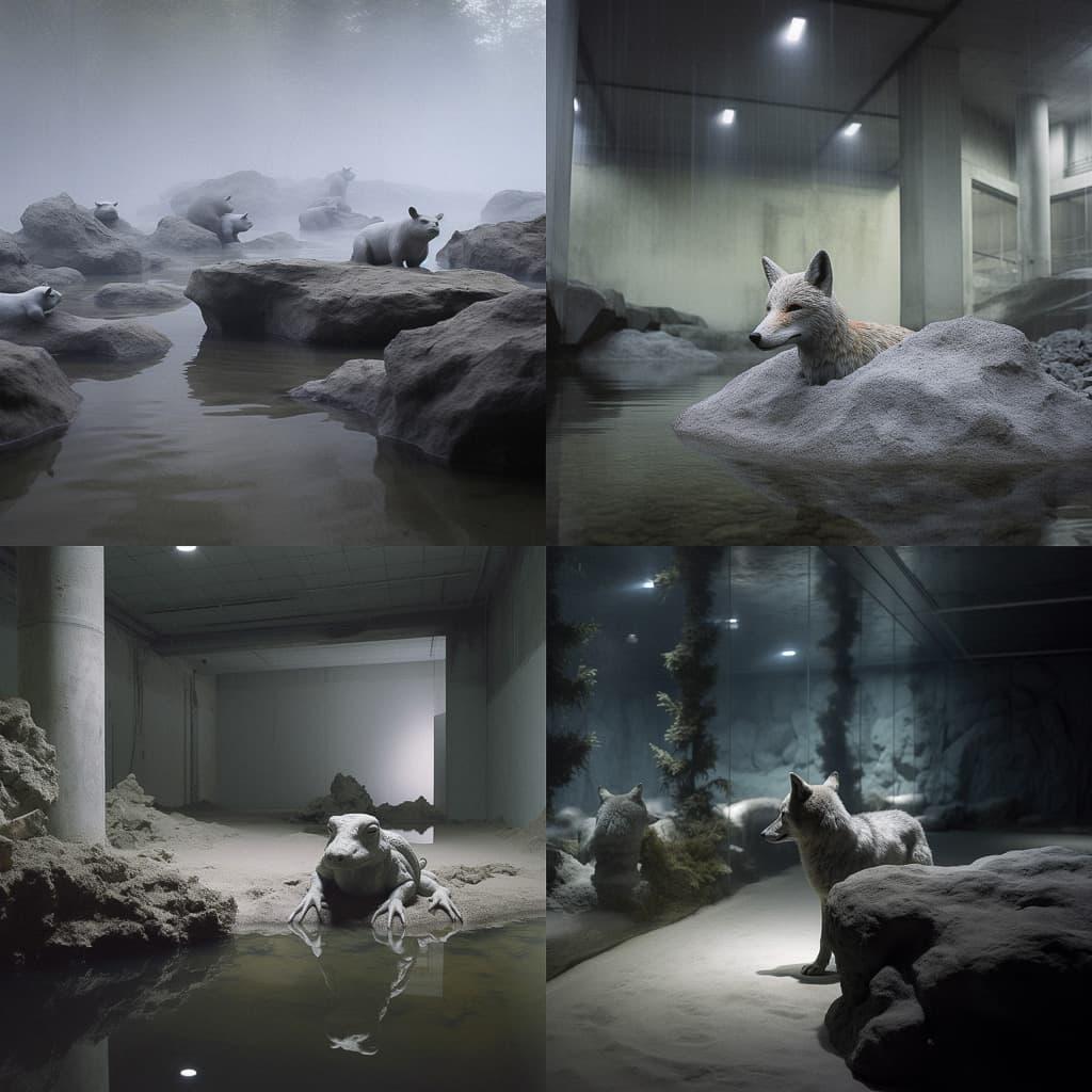 Pierre Huyghe style, Midjourney V5, render 1 of 4