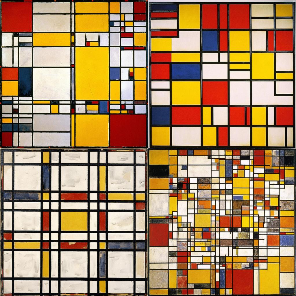 Piet Mondrian style, Midjourney V5, render 1 of 4