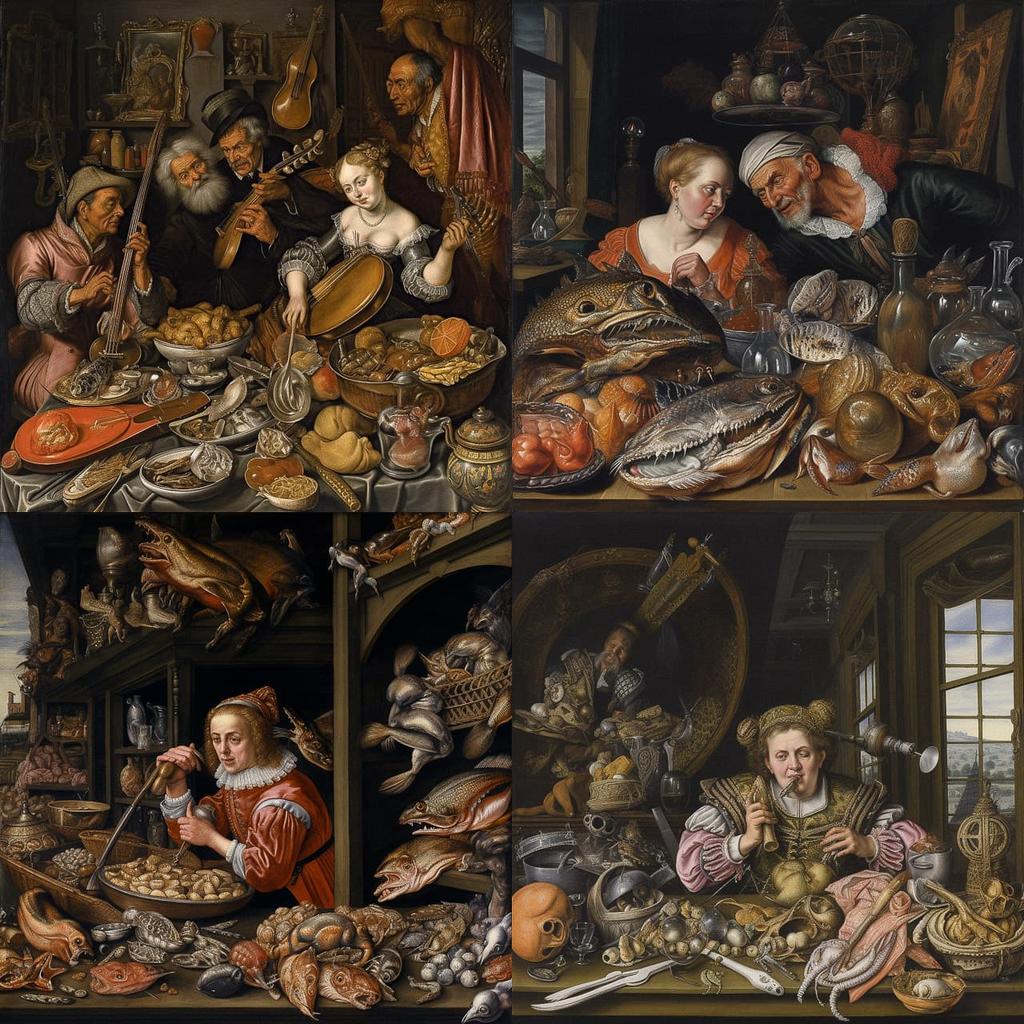 Pieter Aertsen style, Midjourney V5, render 1 of 4