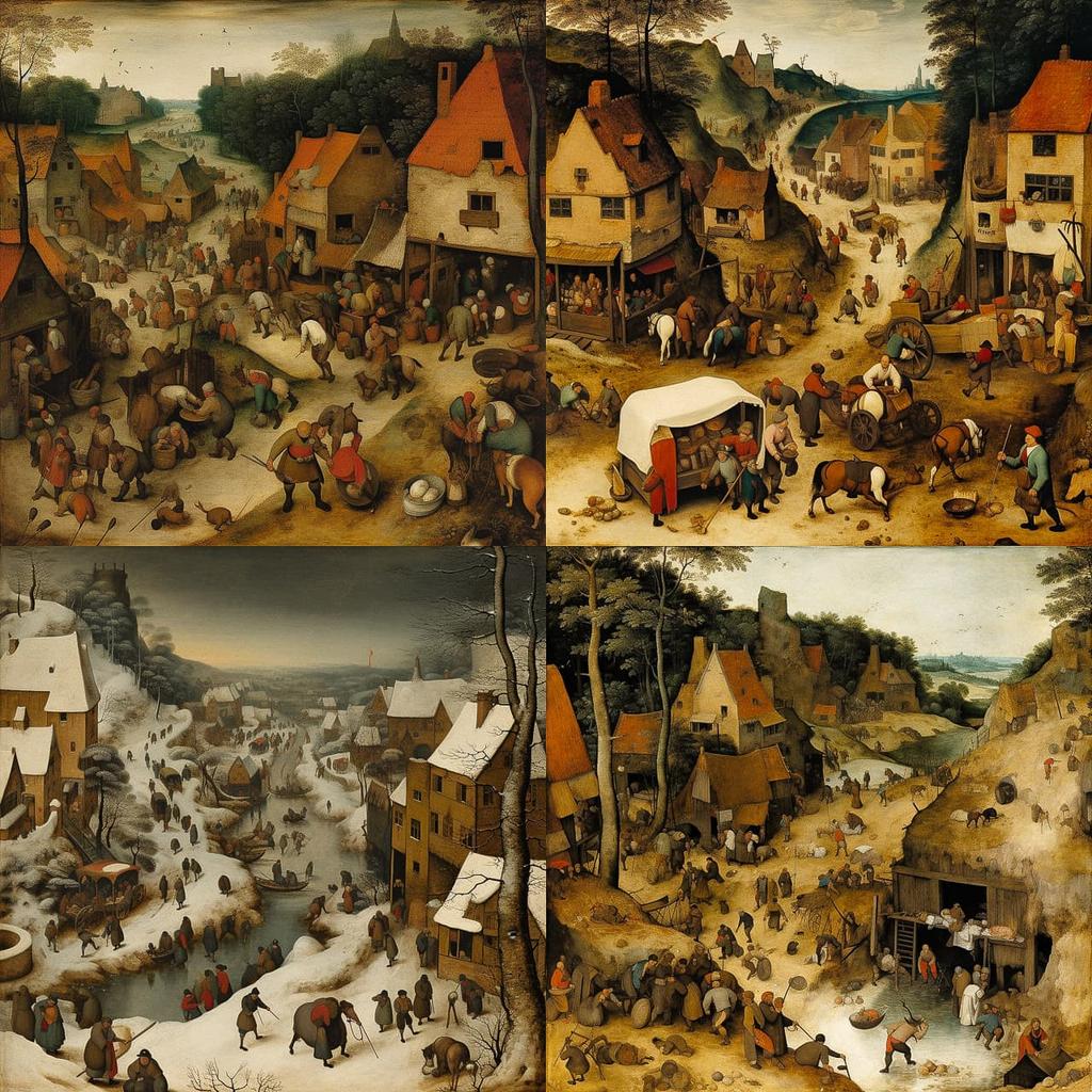 Pieter Bruegel the Elder style, Midjourney V5, render 1 of 4
