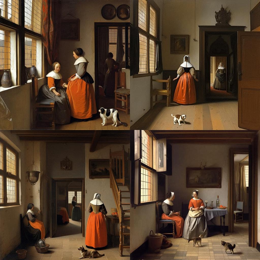 Pieter de Hooch style, Midjourney V5, render 1 of 4