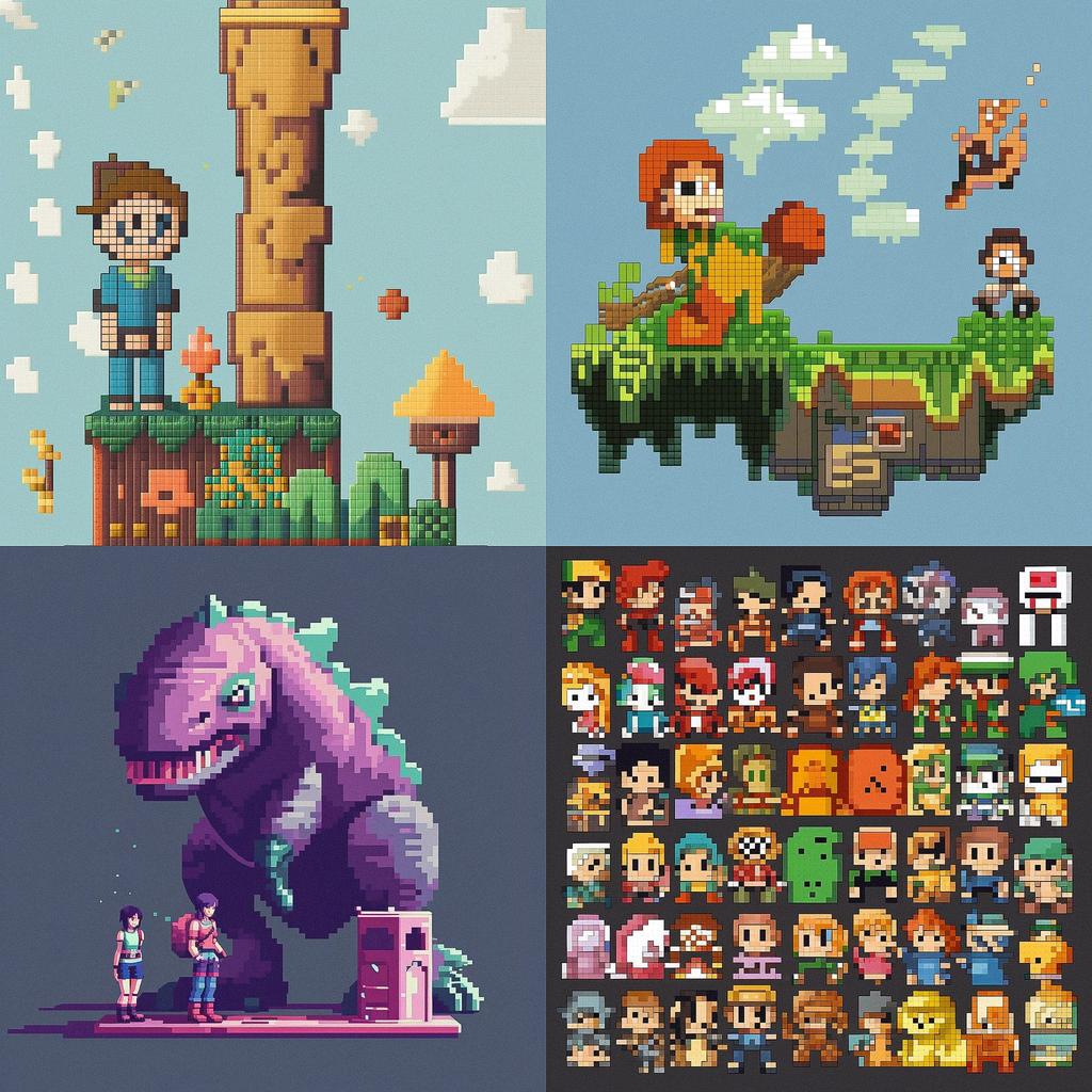 Pixel art style, Midjourney V5, render 1 of 4