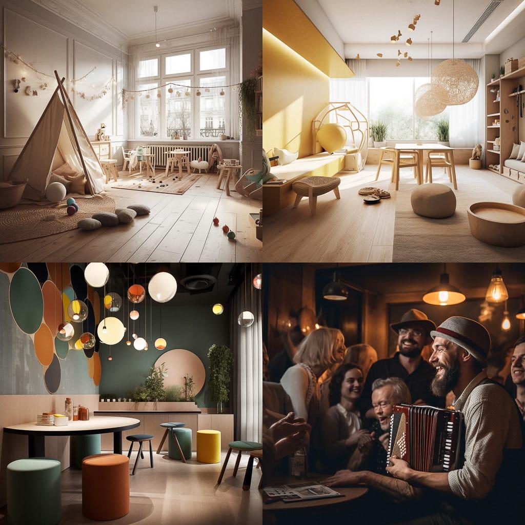 Playful atmosphere style, Midjourney V5, render 1 of 4