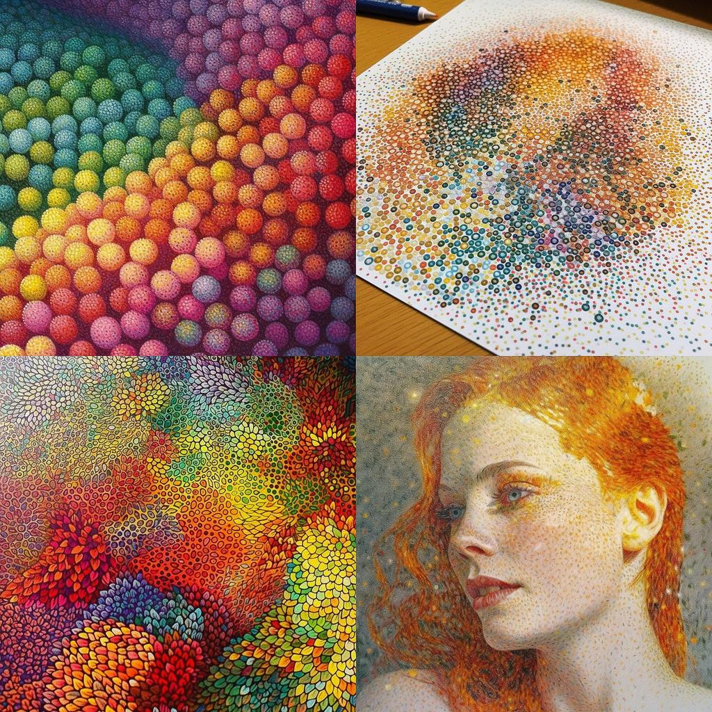 Pointillism style, Midjourney V5, render 1 of 4