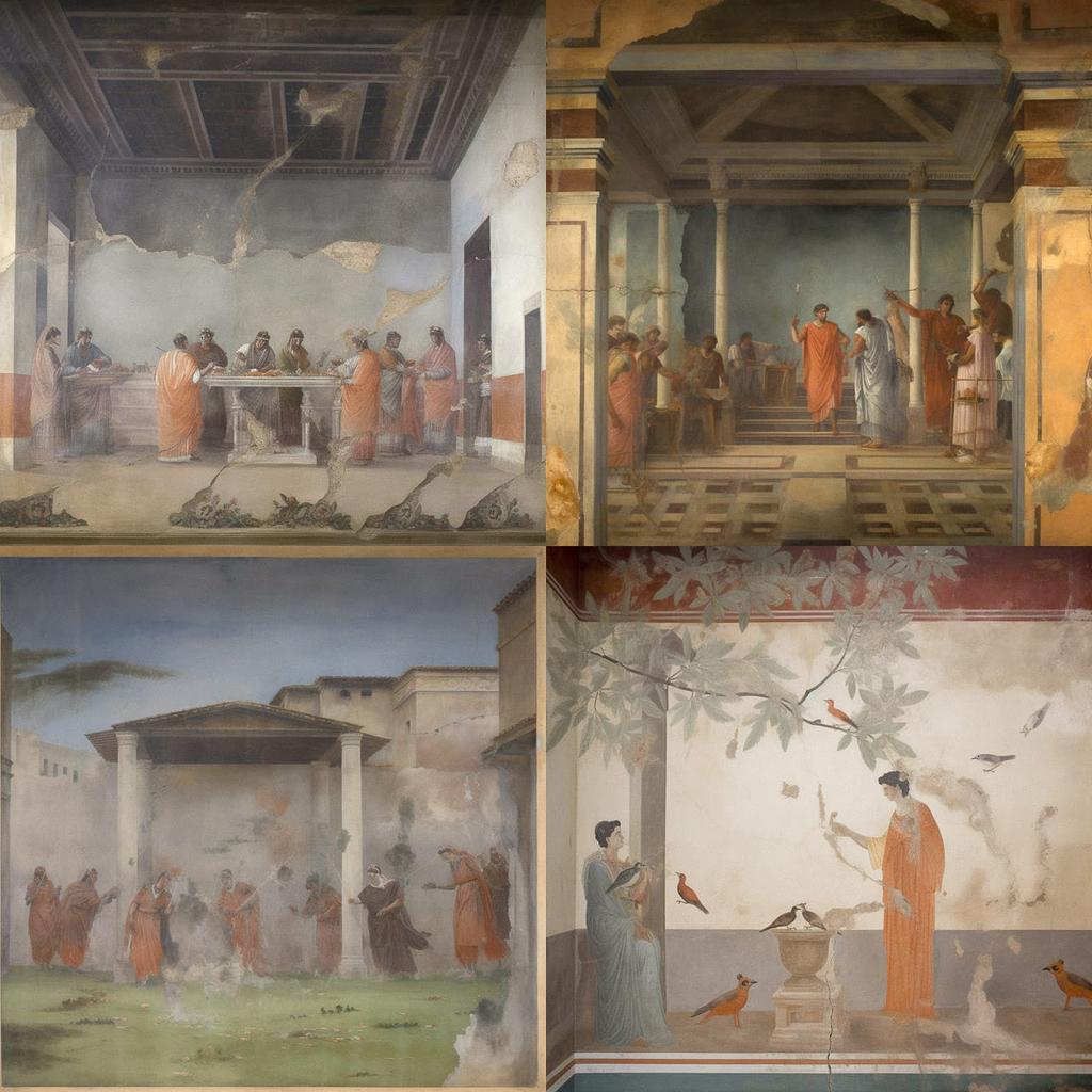 Pompeian fresco style, Midjourney V5, render 1 of 4