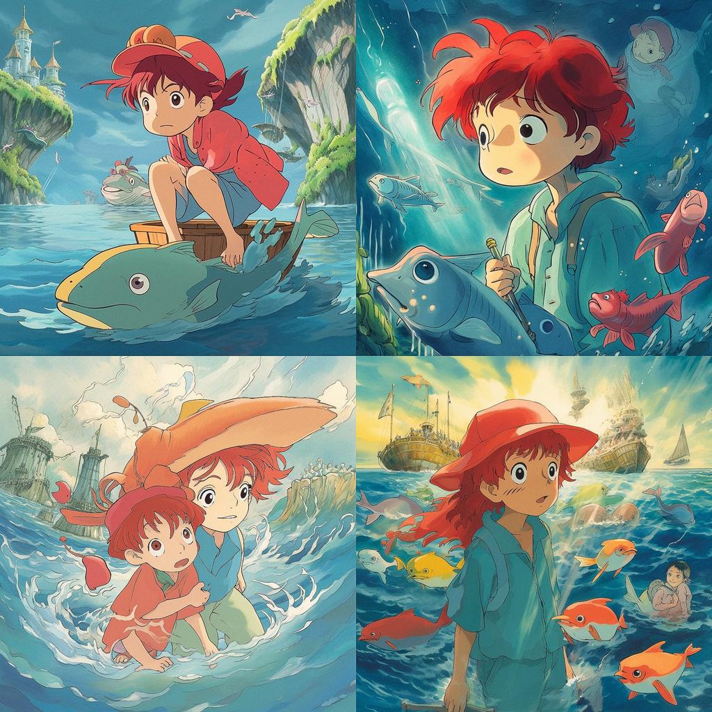 Ponyo style, Midjourney V5, render 1 of 4