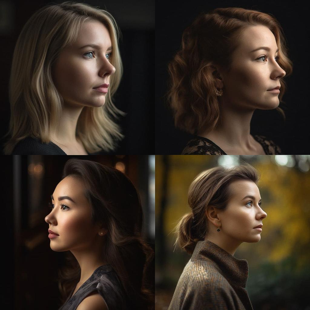 Portrait shot over the shoulder style, Midjourney V5, render 1 of 4
