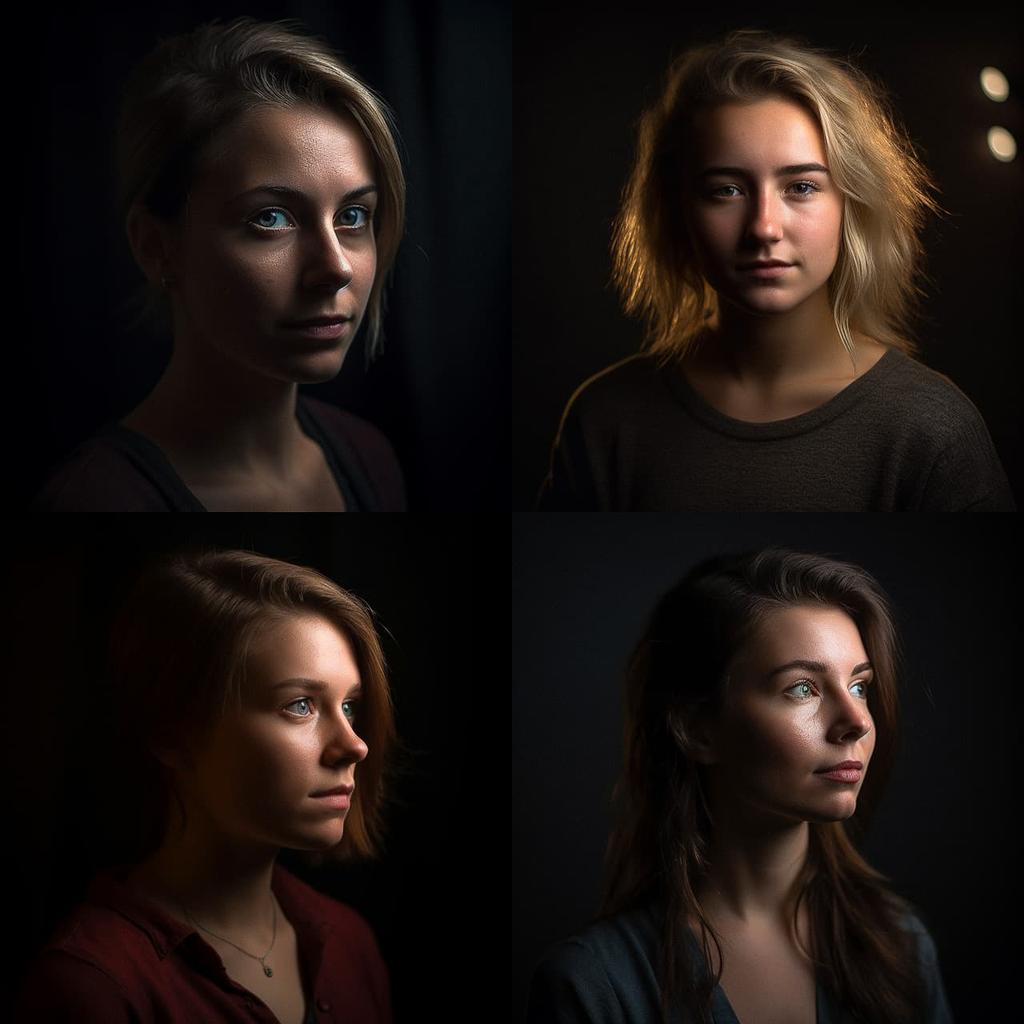 Portrait shot with bottom lighting style, Midjourney V5, render 1 of 4