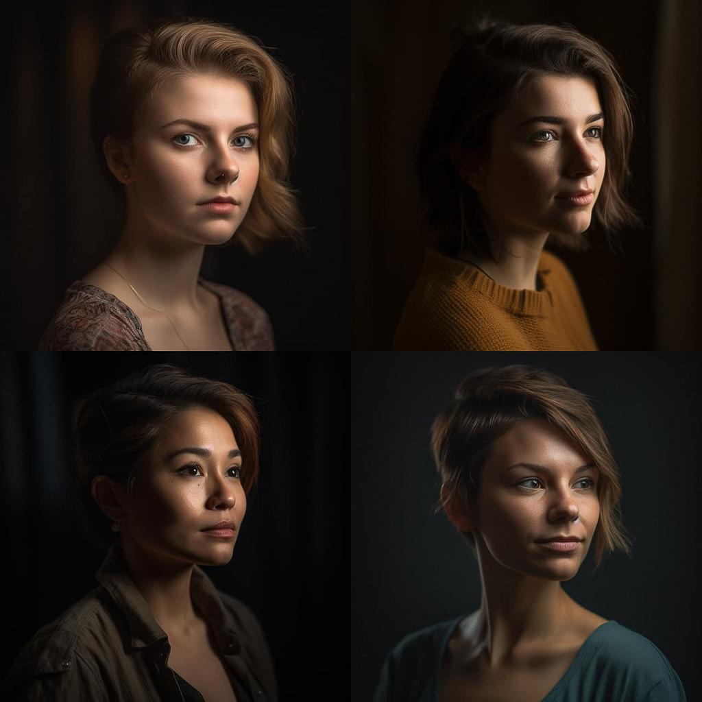 Portrait shot with side lighting style, Midjourney V5, render 1 of 4