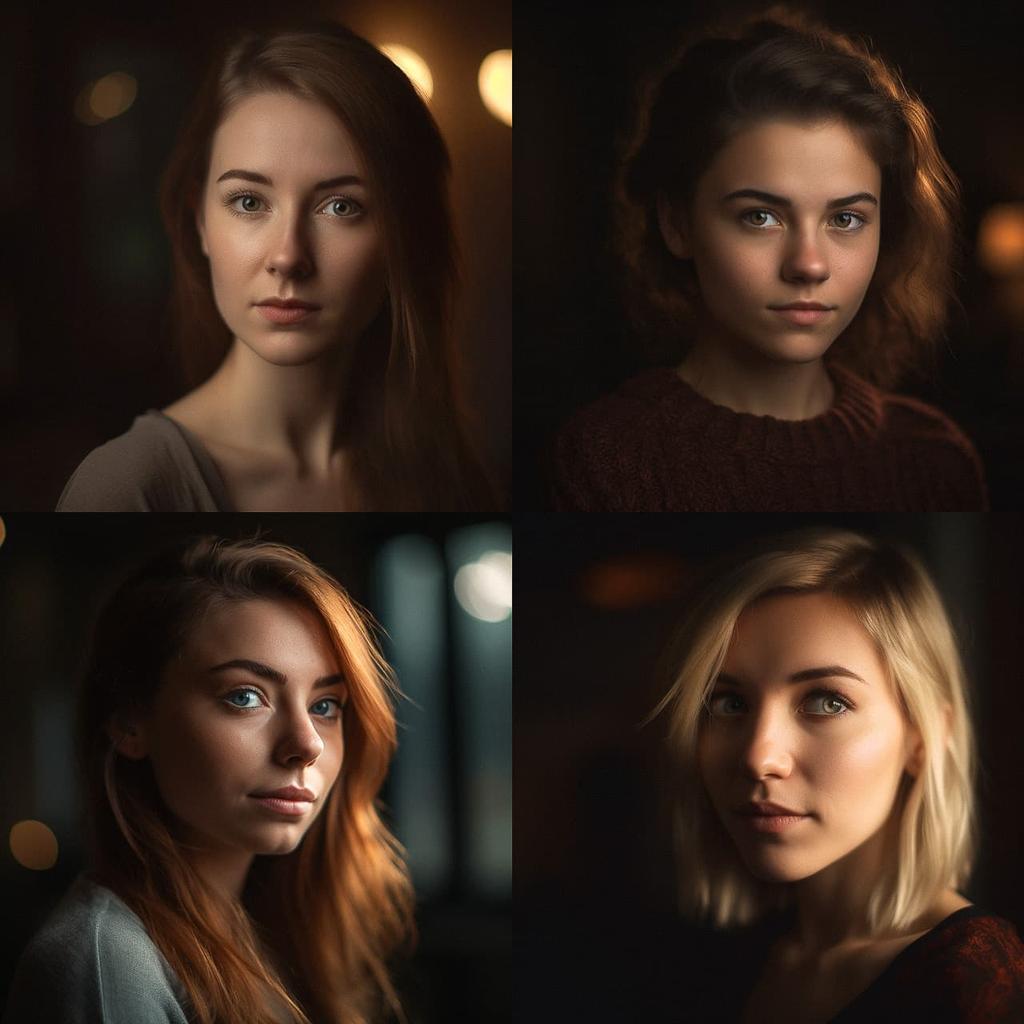 Portrait shot with soft lighting style, Midjourney V5, render 1 of 4