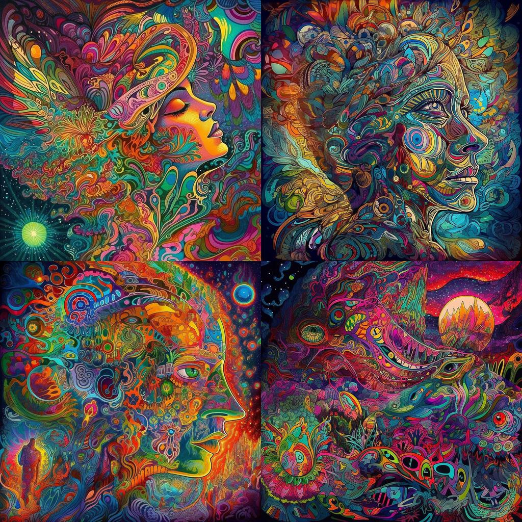 Psychedelic art style, Midjourney V5, render 1 of 4