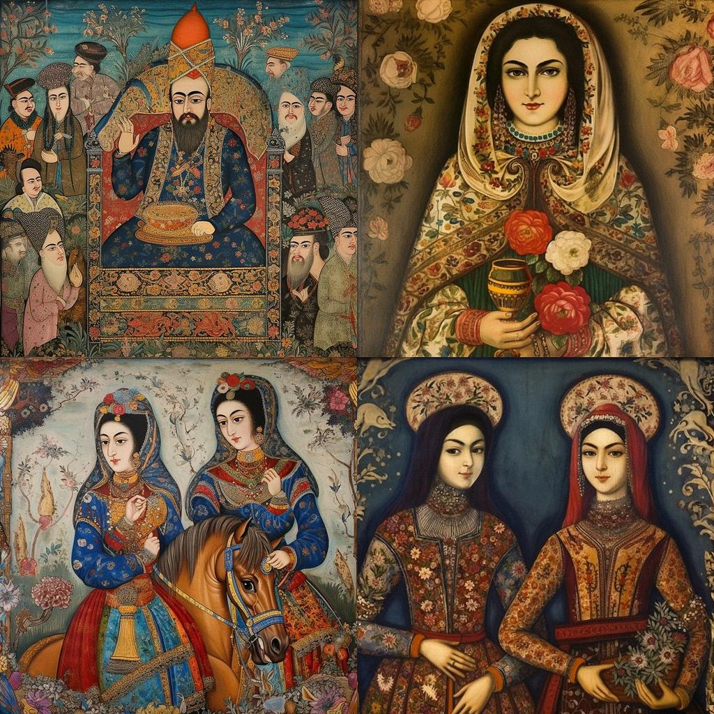 Qajar art style, Midjourney V5, render 1 of 4