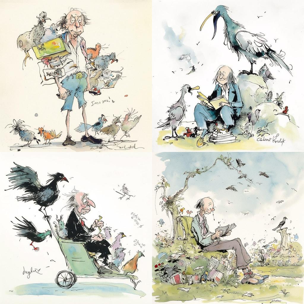 Quentin Blake style, Midjourney V5, render 1 of 4