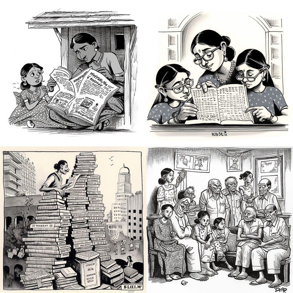 R. K. Laxman style, Midjourney V5, render 1 of 4