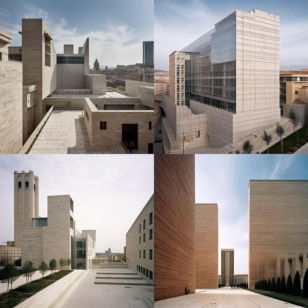 Rafael Moneo style, Midjourney V5, render 1 of 4
