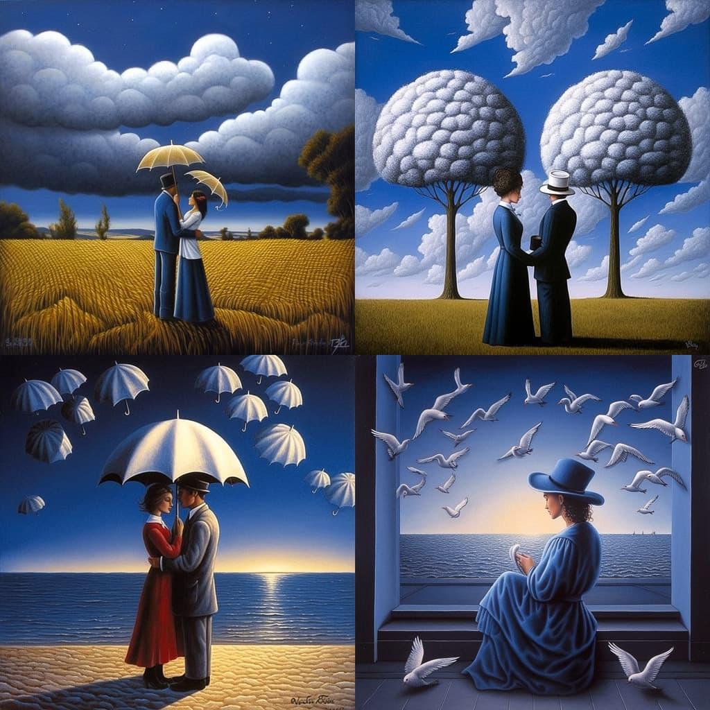Rafal Olbinski style, Midjourney V5, render 1 of 4