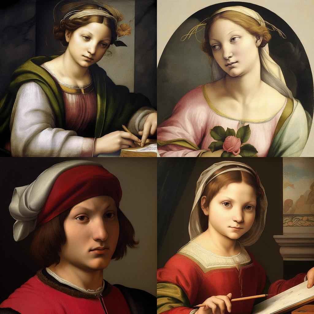 Raphael style, Midjourney V5, render 1 of 4