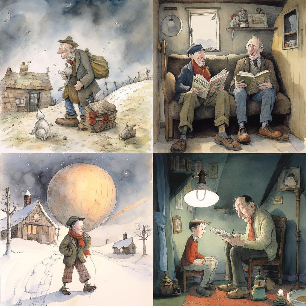 Raymond Briggs style, Midjourney V5, render 1 of 4