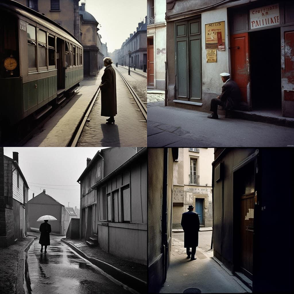 Raymond Depardon style, Midjourney V5, render 1 of 4