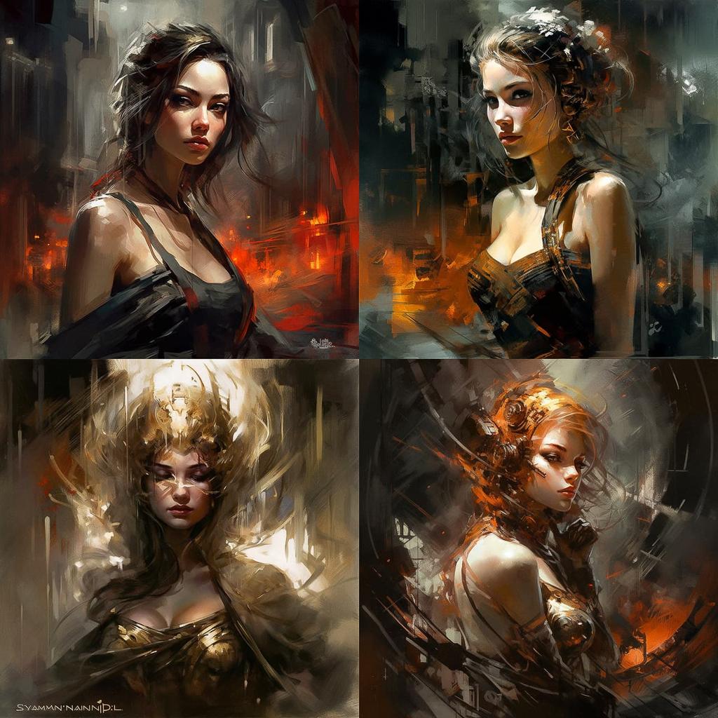 Raymond Swanland style, Midjourney V5, render 1 of 4